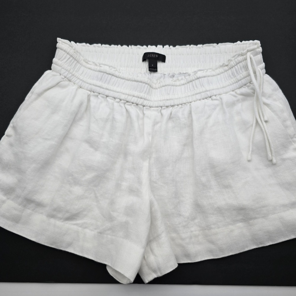 J.Crew Women's White Linen Elastic Waist Shorts with Side Tie Size S Resort Wear